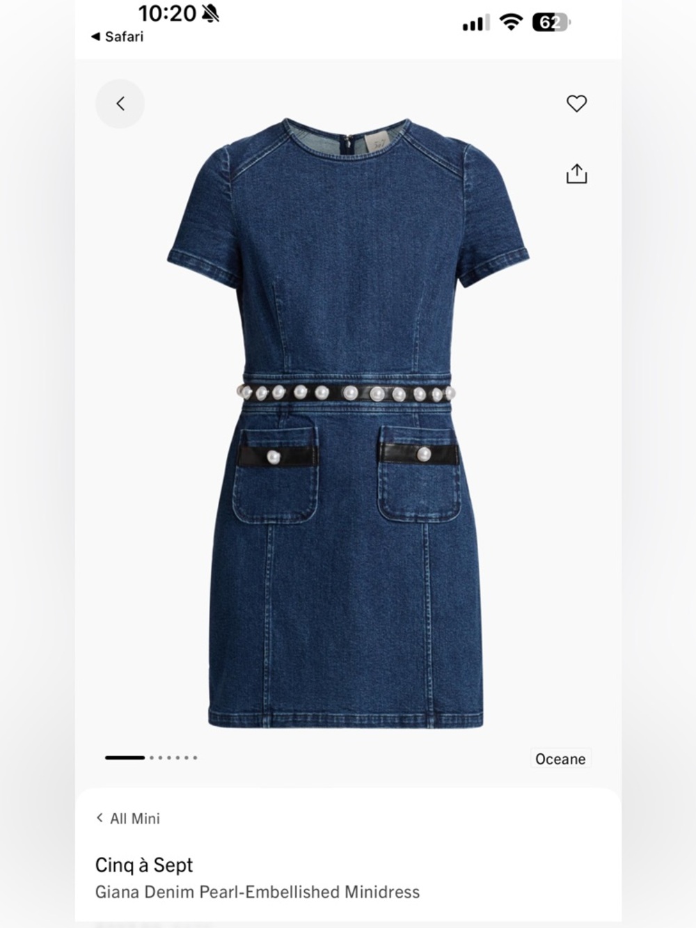 cinq a sept Navy Denim Pearl-Embellished Mini Dress
